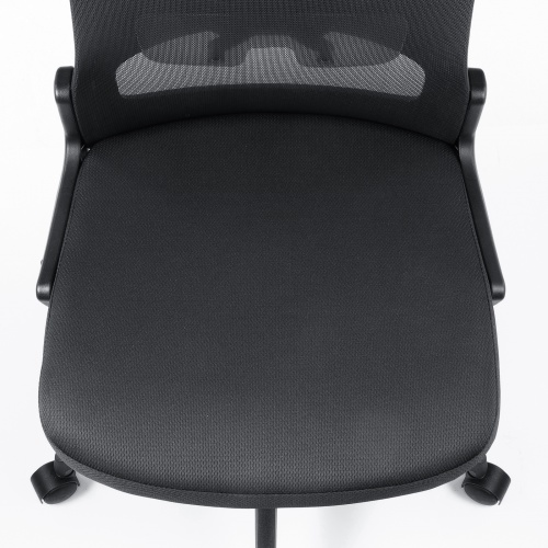 メッシュチェア（高さ調節可能ランバーサポート付・座面布生地・ロッキング・背座一体型ロッキング・キャスター付・ブラック）