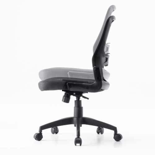 メッシュチェア（高さ調節可能ランバーサポート付・座面布生地・ロッキング・背座一体型ロッキング・キャスター付・ブラック）