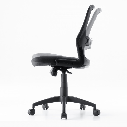 メッシュチェア（高さ調節可能ランバーサポート付・座面布生地・ロッキング・背座一体型ロッキング・キャスター付・ブラック）