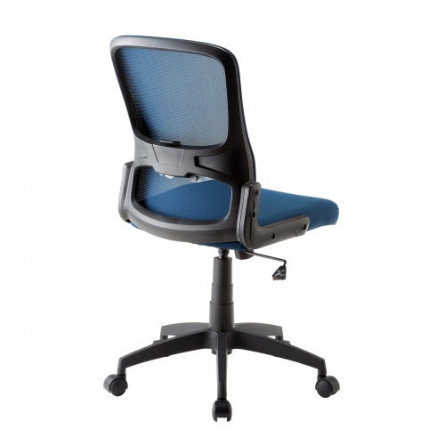 メッシュチェア（高さ調節可能ランバーサポート付・座面布生地・ロッキング・背座一体型ロッキング・キャスター付・ブルー）