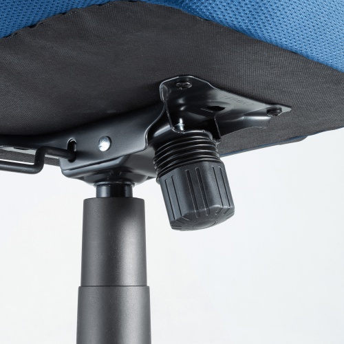 メッシュチェア（高さ調節可能ランバーサポート付・座面布生地・ロッキング・背座一体型ロッキング・キャスター付・ブルー）