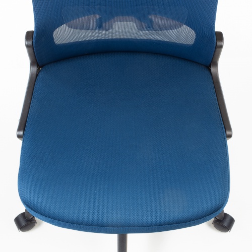 メッシュチェア（高さ調節可能ランバーサポート付・座面布生地・ロッキング・背座一体型ロッキング・キャスター付・ブルー）