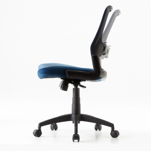 メッシュチェア（高さ調節可能ランバーサポート付・座面布生地・ロッキング・背座一体型ロッキング・キャスター付・ブルー）