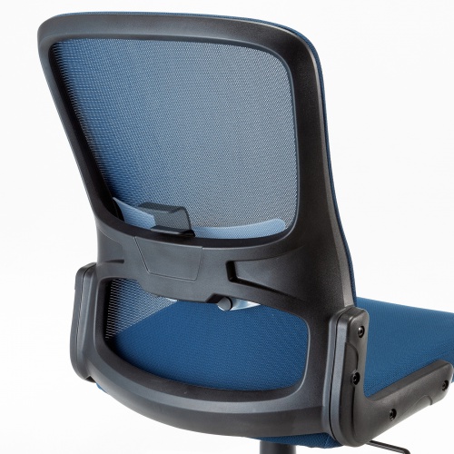 メッシュチェア（高さ調節可能ランバーサポート付・座面布生地・ロッキング・背座一体型ロッキング・キャスター付・ブルー）