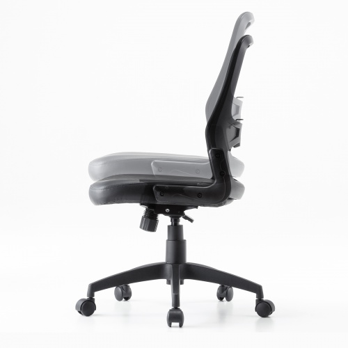 【アウトレット】メッシュチェア（高さ調節可能ランバーサポート付・座面ビニールレザー・ロッキング・背座一体型ロッキング・キャスター付・ブラック）