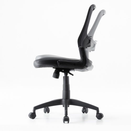【アウトレット】メッシュチェア（高さ調節可能ランバーサポート付・座面ビニールレザー・ロッキング・背座一体型ロッキング・キャスター付・ブラック）