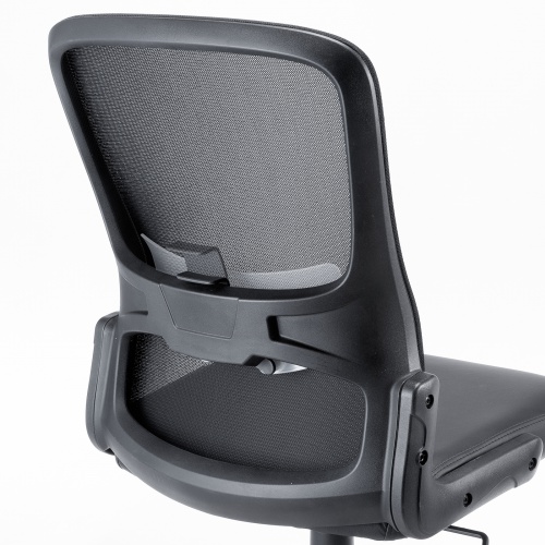 【アウトレット】メッシュチェア（高さ調節可能ランバーサポート付・座面ビニールレザー・ロッキング・背座一体型ロッキング・キャスター付・ブラック）