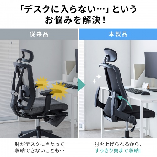 メッシュチェア（ハイバック・跳ね上げ式アームレスト・2Dヘッドレスト・背座一体型ロッキング・ハンガー付き・可動式ランバーサポート）