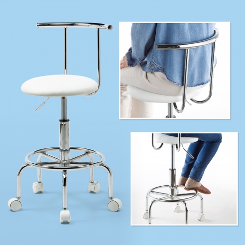 カウンターチェア（キャスター・昇降式・背もたれ付き・ハイタイプ・スツール・クッション・ホワイト）
