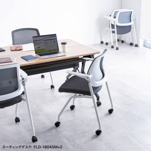 スタッキングチェア（ミーティングチェア・省スペース・キャスター付き・メッシュ・2脚セット） SNC-ST10GY サンワサプライ