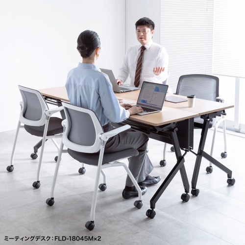 スタッキングチェア（ミーティングチェア・省スペース・キャスター付き・メッシュ・2脚セット） SNC-ST10GY サンワサプライ