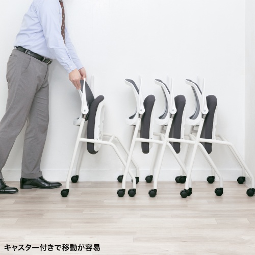 スタッキングチェア（ミーティングチェア・省スペース・キャスター付き・メッシュ・2脚セット） SNC-ST10GY サンワサプライ