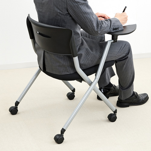 折りたたみチェア（ミーティング・会議・ネスティング・メモ台付き・収納・コンパクト・ブラック） SNC-ST6MABK サンワサプライ