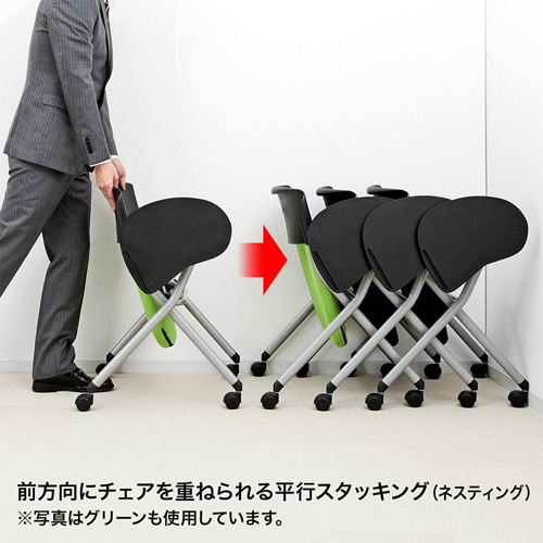 折りたたみチェア（ミーティング・会議・ネスティング・メモ台付き・収納・コンパクト・ブラック） SNC-ST6MABK サンワサプライ