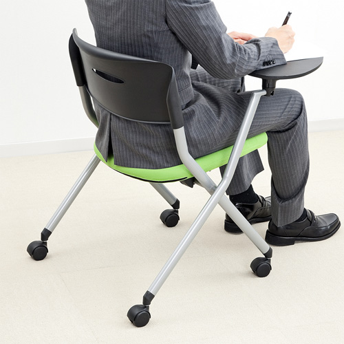 折りたたみチェア（会議・ミーティング・ネスティング・メモ台付き・コンパクト・収納・グリーン） SNC-ST6MAG サンワサプライ