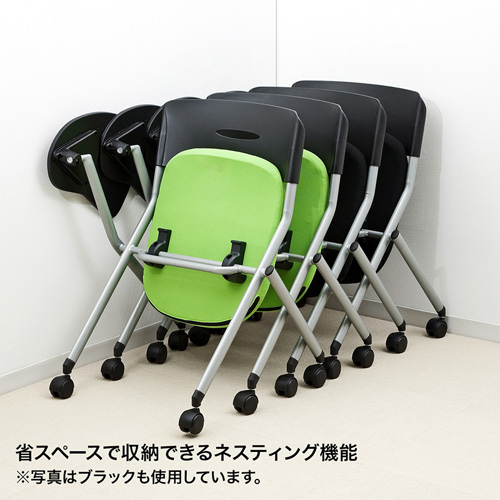 折りたたみチェア（会議・ミーティング・ネスティング・メモ台付き・コンパクト・収納・グリーン） SNC-ST6MAG サンワサプライ