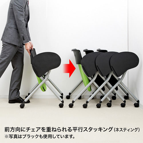 折りたたみチェア（会議・ミーティング・ネスティング・メモ台付き・コンパクト・収納・グリーン） SNC-ST6MAG サンワサプライ