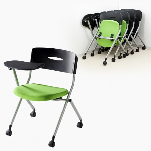 折りたたみチェア（会議・ミーティング・ネスティング・メモ台付き・コンパクト・収納・グリーン） SNC-ST6MAG サンワサプライ