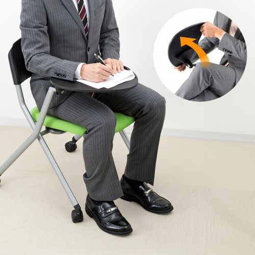 折りたたみチェア（会議・ミーティング・ネスティング・メモ台付き・コンパクト・収納・グリーン） SNC-ST6MAG サンワサプライ