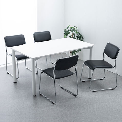 スタッキングチェア(ミーティングチェア・6脚セット・ビニールレザー・シンプル・会議・ブラック)