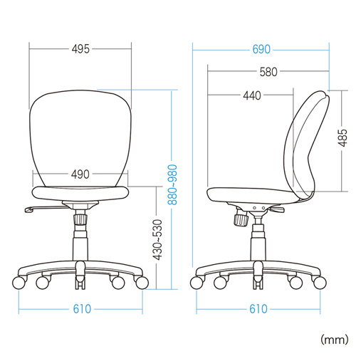 オフィスチェア（ロッキング・キャスター・高さ調整・背もたれ・布張り・ブルー）SNC-T148BL