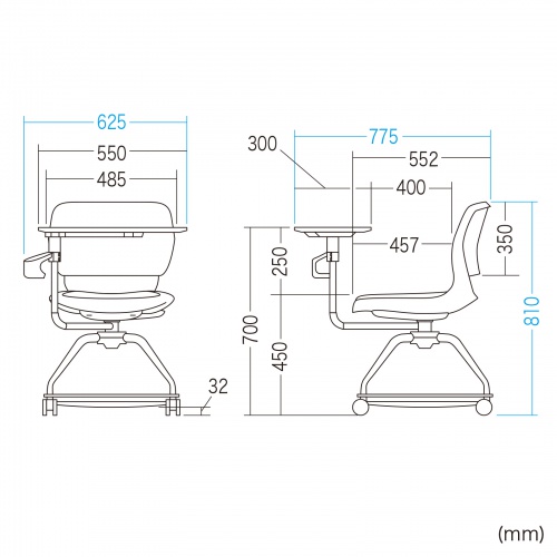 ミーティングチェア（テーブル付・メモ台・カップホルダー・座面下収納対応・キャスター付・1脚・オレンジ） SNC-T165D サンワサプライ