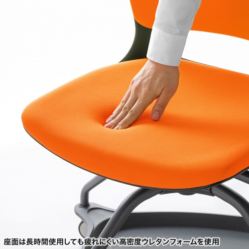 ミーティングチェア（テーブル付・メモ台・カップホルダー・座面下収納対応・キャスター付・1脚・オレンジ） SNC-T165D サンワサプライ