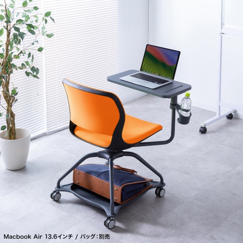 ミーティングチェア（テーブル付・メモ台・カップホルダー・座面下収納対応・キャスター付・1脚・オレンジ） SNC-T165D サンワサプライ