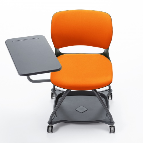 ミーティングチェア（テーブル付・メモ台・カップホルダー・座面下収納対応・キャスター付・1脚・オレンジ） SNC-T165D サンワサプライ