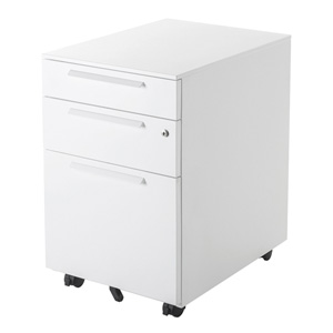 デスクワゴン（鍵付き・3段・スチール・キャスター付き・仕切り板