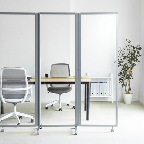 パーティション（三連タイプ・透明・W1800×H1800・飛沫防止・キャスターつき）