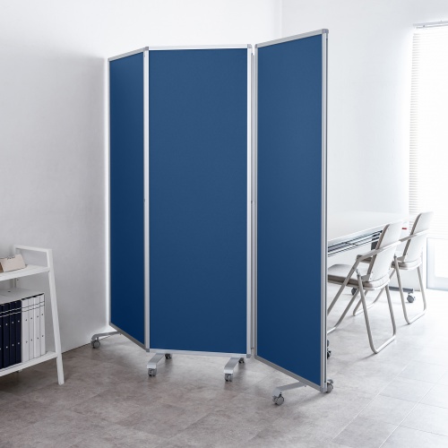3連結パーティション（幅180cm・高さ180cm・クロスタイプ・ブルー・間仕切り・目隠し・ミーティング・会議室・キャスター）