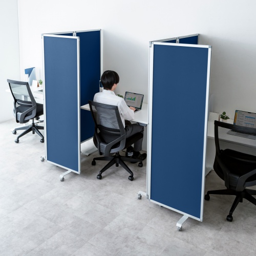 3連結パーティション（幅180cm・高さ180cm・クロスタイプ・ブルー・間仕切り・目隠し・ミーティング・会議室・キャスター）