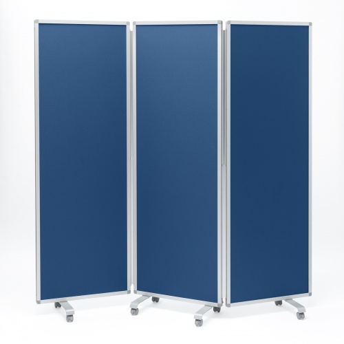 3連結パーティション（幅180cm・高さ180cm・クロスタイプ・ブルー・間仕切り・目隠し・ミーティング・会議室・キャスター）
