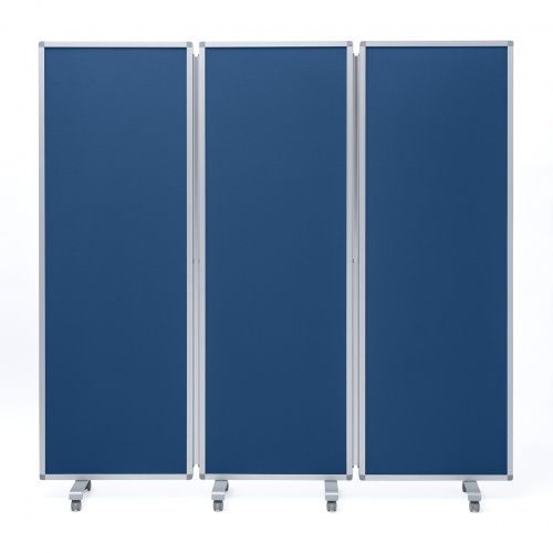 3連結パーティション（幅180cm・高さ180cm・クロスタイプ・ブルー・間仕切り・目隠し・ミーティング・会議室・キャスター）
