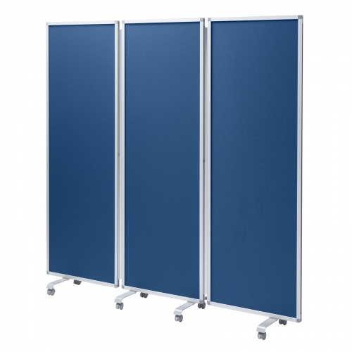 3連結パーティション（幅180cm・高さ180cm・クロスタイプ・ブルー・間仕切り・目隠し・ミーティング・会議室・キャスター）
