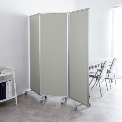 3連結パーティション（幅180cm・高さ180cm・クロスタイプ・グレー・間仕切り・目隠し・ミーティング・会議室・キャスター）