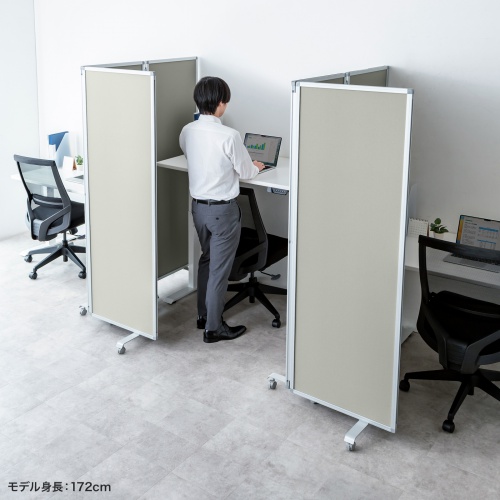 3連結パーティション（幅180cm・高さ180cm・クロスタイプ・グレー・間仕切り・目隠し・ミーティング・会議室・キャスター）