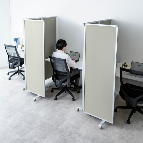 3連結パーティション（幅180cm・高さ180cm・クロスタイプ・グレー・間仕切り・目隠し・ミーティング・会議室・キャスター）