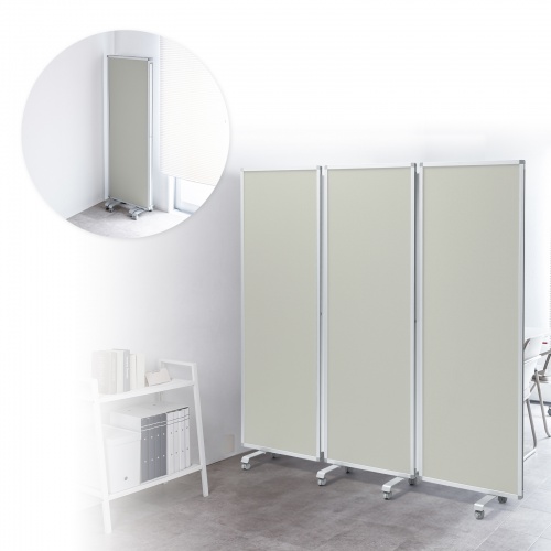 3連結パーティション（幅180cm・高さ180cm・クロスタイプ・グレー・間仕切り・目隠し・ミーティング・会議室・キャスター）