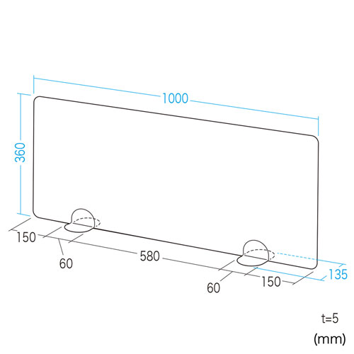 デスクパーティション（自立式・W1000×H360mm・アクリル・半透明）
