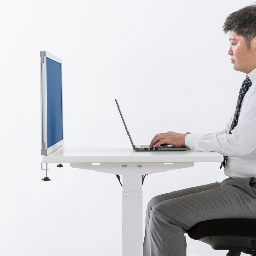 デスクトップパネル（デスクパーテーション・W1200×H400・クロスタイプ・クランプ式・ブルー）