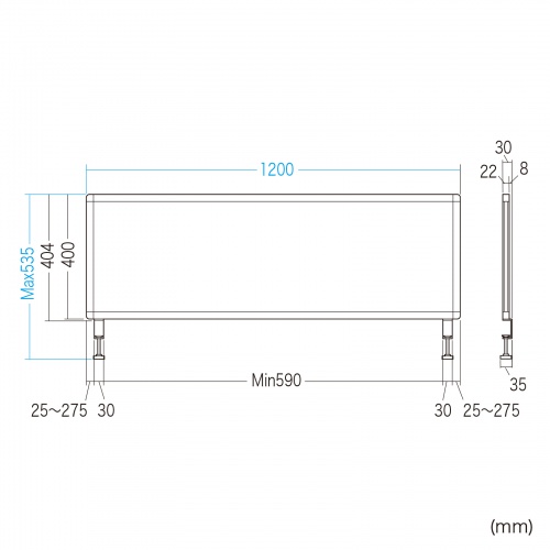 デスクトップパネル（デスクパーテーション・W1200×H400・クロスタイプ・クランプ式・グレー）