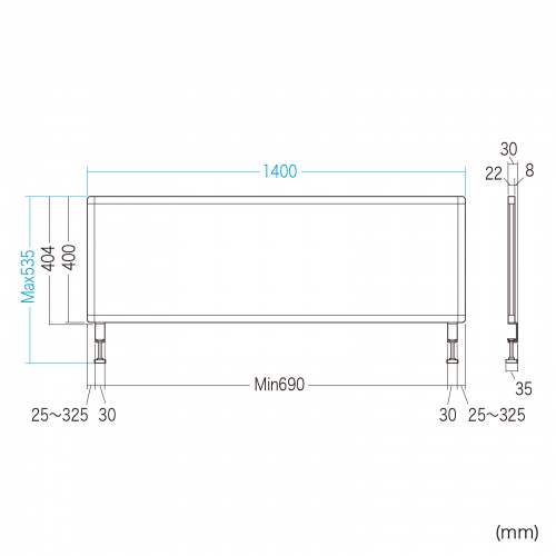 デスクトップパネル（デスクパーテーション・W1400×H400・クロスタイプ・クランプ式・グレー）