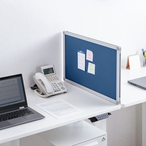 デスクトップパネル（デスクパーテーション・W676×H400・クロスタイプ・クランプ式・ブルー）