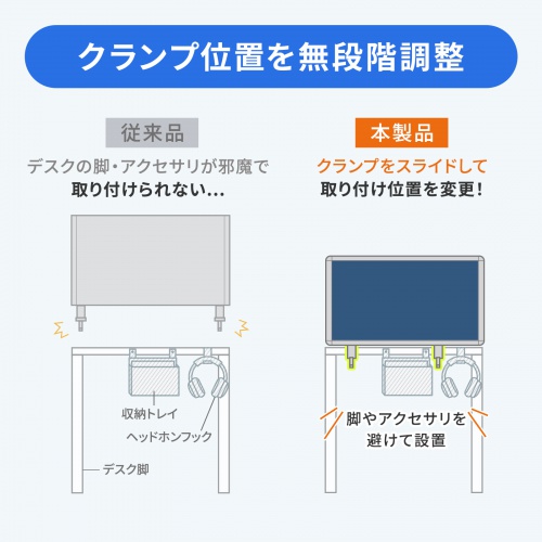 デスクトップパネル（デスクパーテーション・W676×H400・クロスタイプ・クランプ式・ブルー）