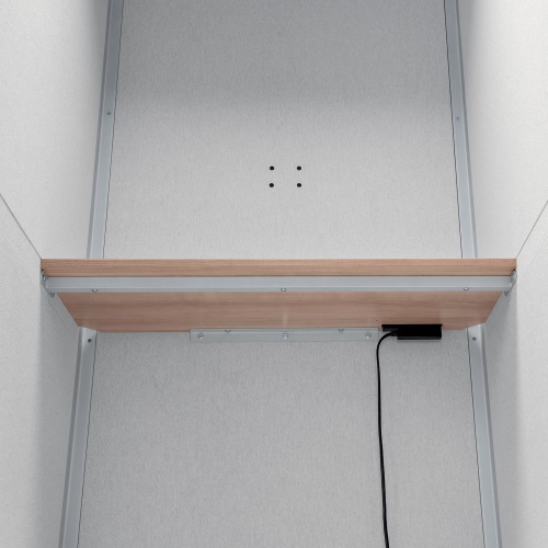 集中ブース（集中ボックス・セミクローズ型ワークブース・テレワークボックス・電話ブース・オフィス・WEB会議・個室・遮音・吸音・キャスター・デスク天板・タップ付き・ベージュ）