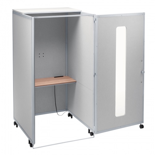 集中ブース（集中ボックス・セミクローズ型ワークブース・テレワークボックス・電話ブース・オフィス・WEB会議・個室・遮音・吸音・キャスター・デスク天板・タップ付き・ベージュ）