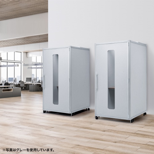 集中ブース（集中ボックス・セミクローズ型ワークブース・テレワークボックス・電話ブース・オフィス・WEB会議・個室・遮音・吸音・キャスター・デスク天板・タップ付き・ベージュ）