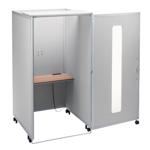 集中ブース（集中ボックス・セミクローズ型ワークブース・テレワークボックス・電話ブース・オフィス・WEB会議・個室・遮音・吸音・キャスター・デスク天板・タップ付き・ベージュ）